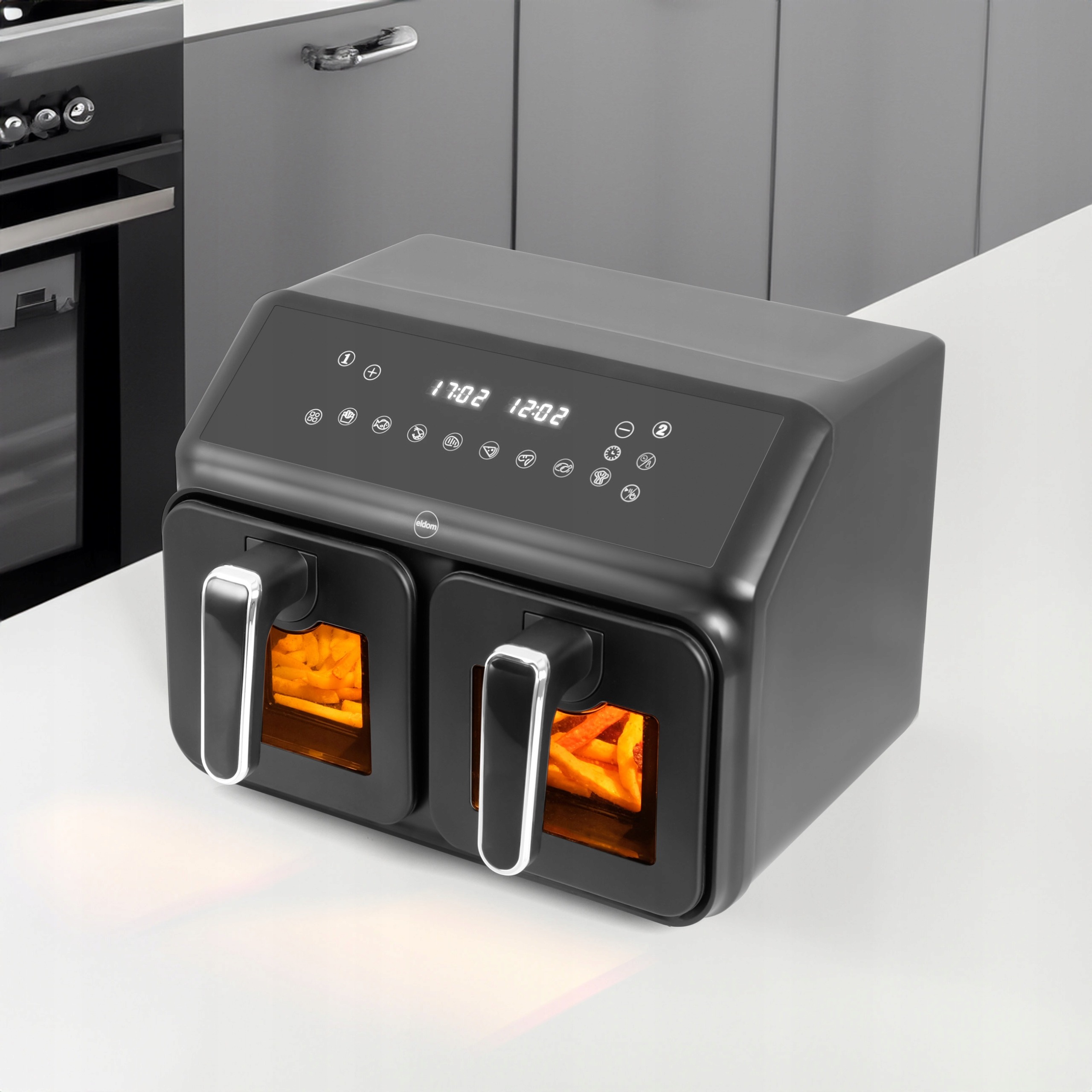 FRYTOWNICA BEZTŁUSZCZOWA AIRFRYER FRYTKOWNICA Eldom FR210 DUŻA PODWÓJNA 8L