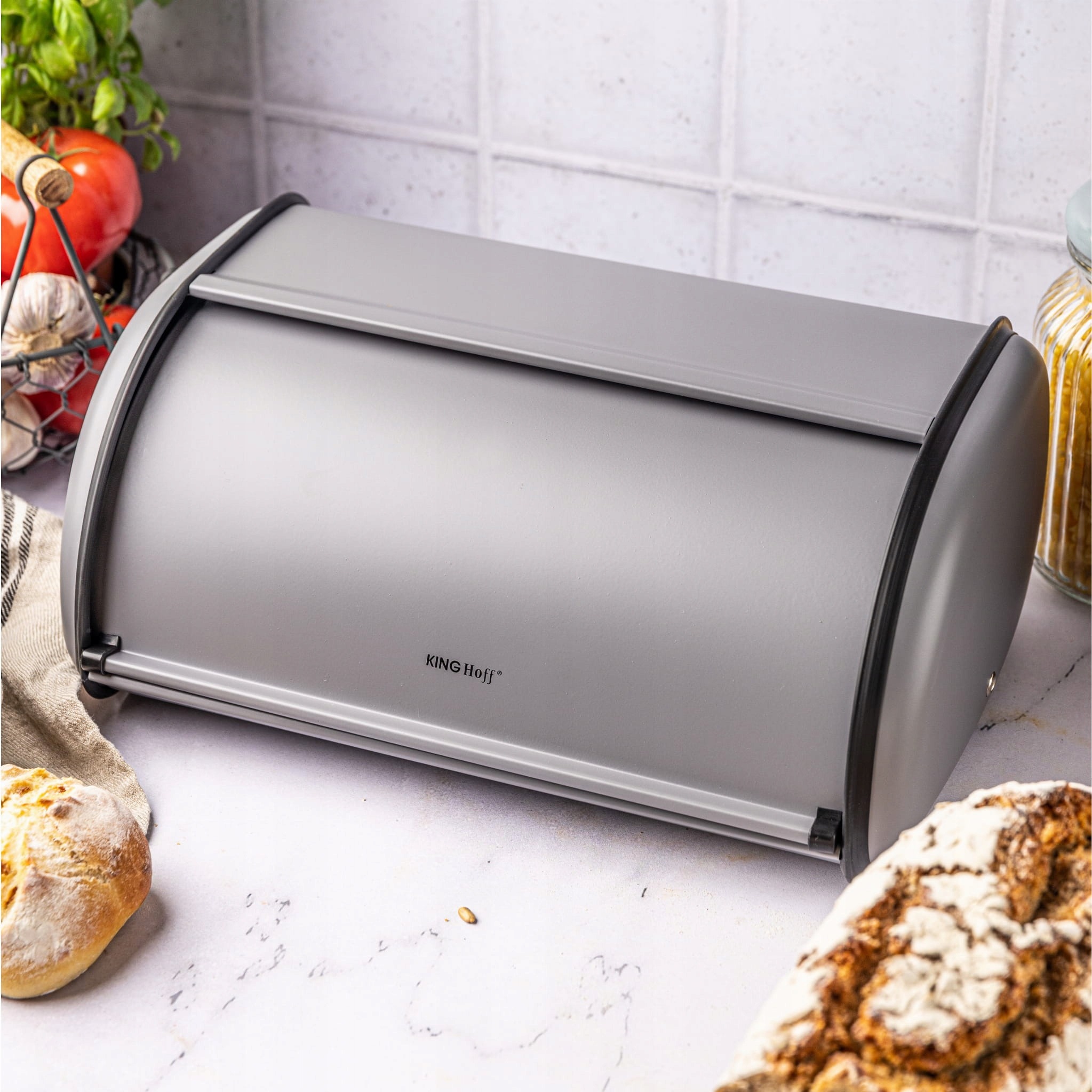 CHLEBAK DUŻY POJEMNIK NA PIECZYWO CHLEB METALOWY Kinghoff SZARY