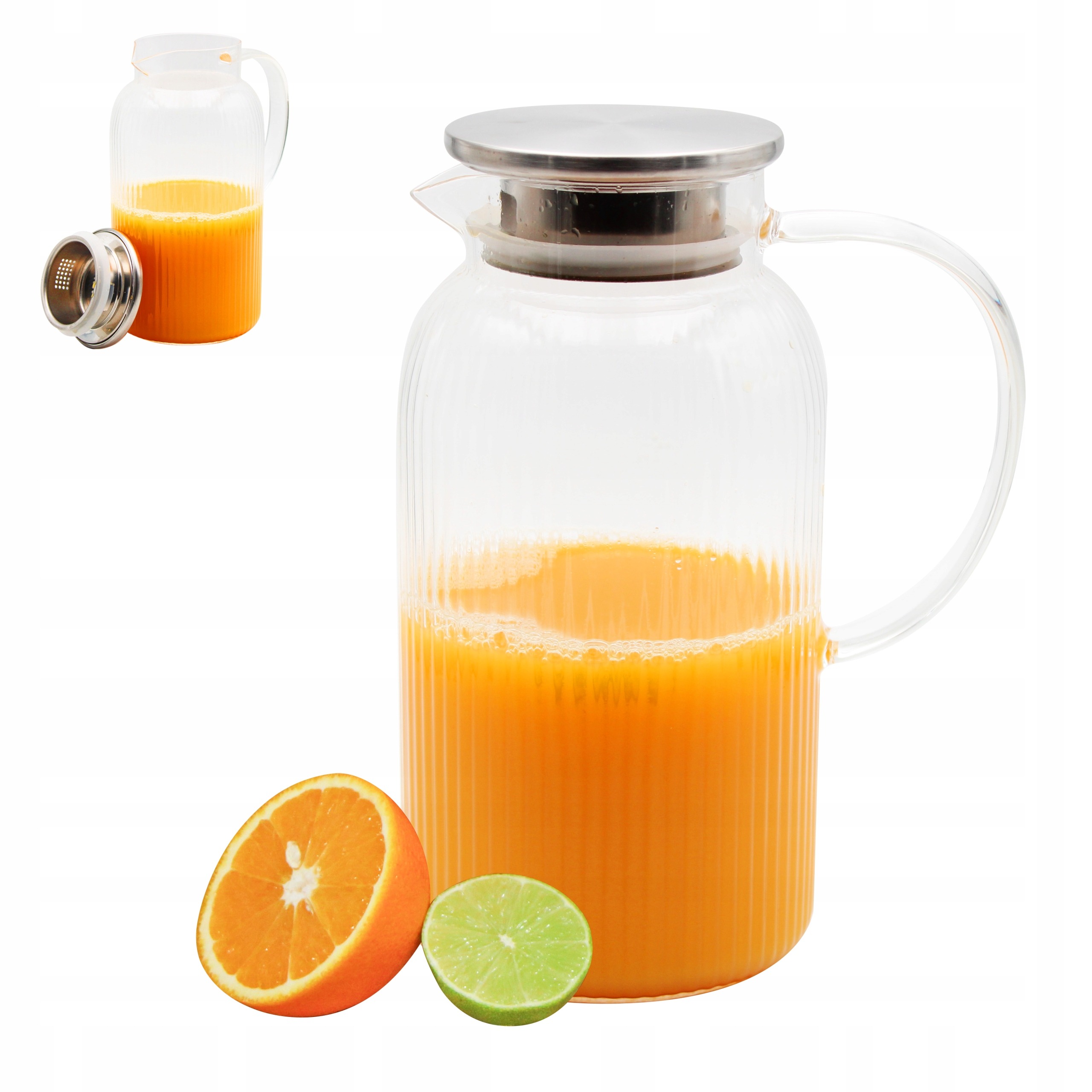 DZBANEK SZKLANY DUŻY DO WODY SOKU HERBATY KAWY 1,8 L Z POKRYWKĄ SITKIEM