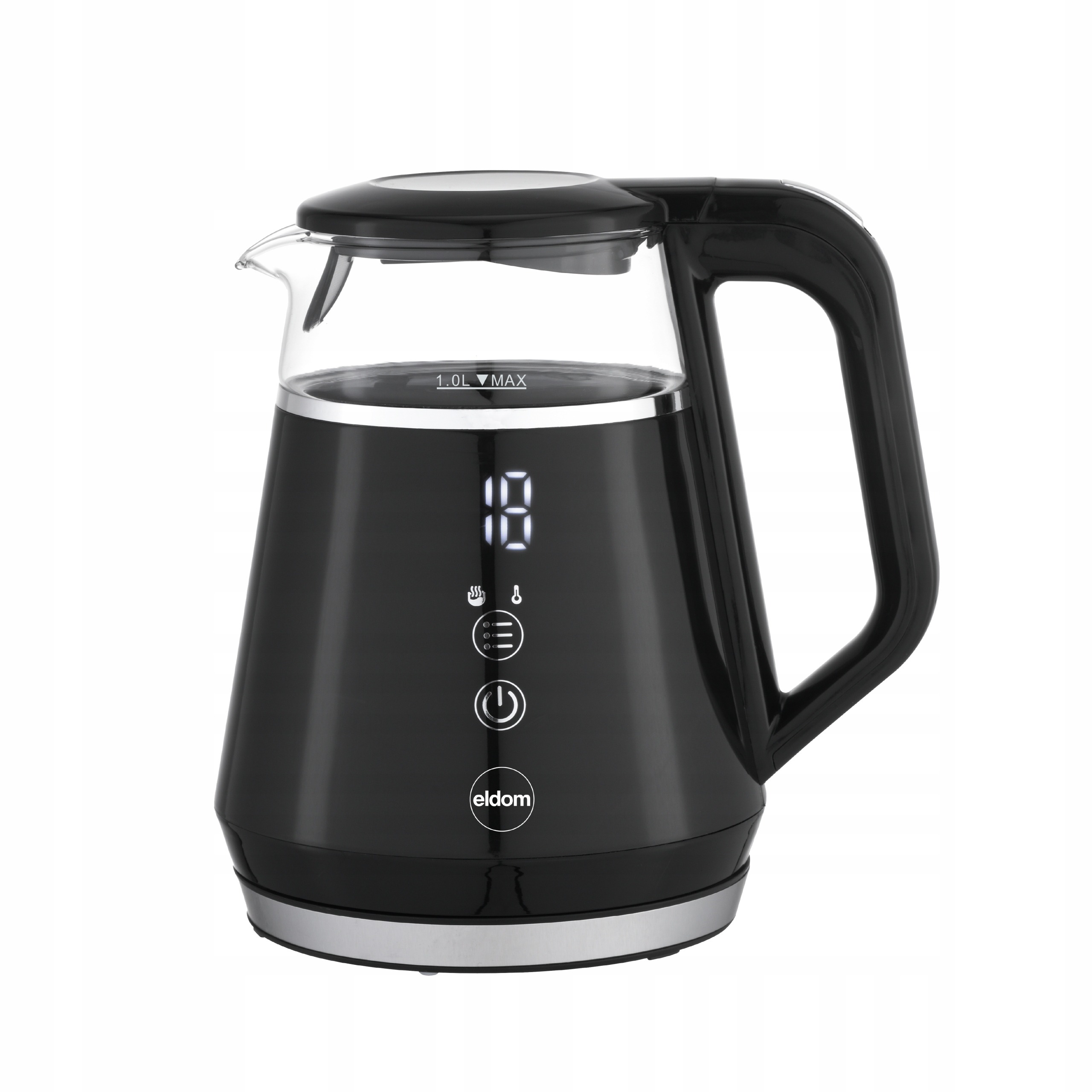CZAJNIK ELEKTRYCZNY BEZPRZEWODOWY SZKLANY 1L PANEL DOTYKOWY 1100W CZARNY