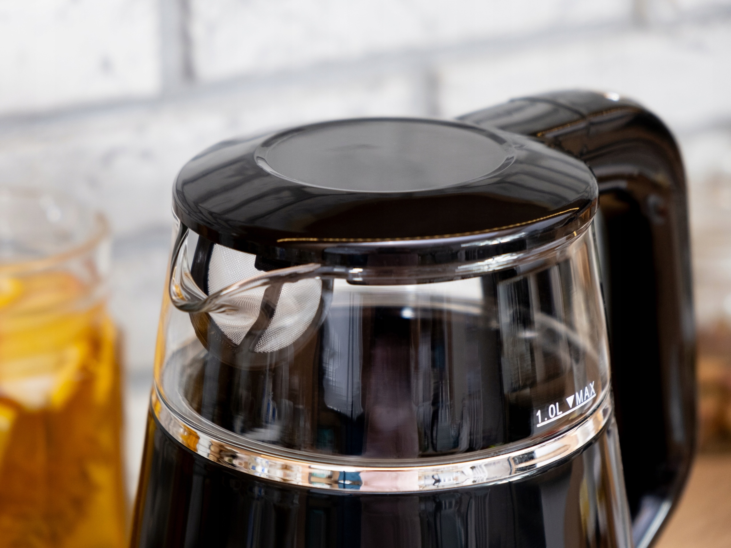 CZAJNIK ELEKTRYCZNY BEZPRZEWODOWY SZKLANY 1L PANEL DOTYKOWY 1100W CZARNY