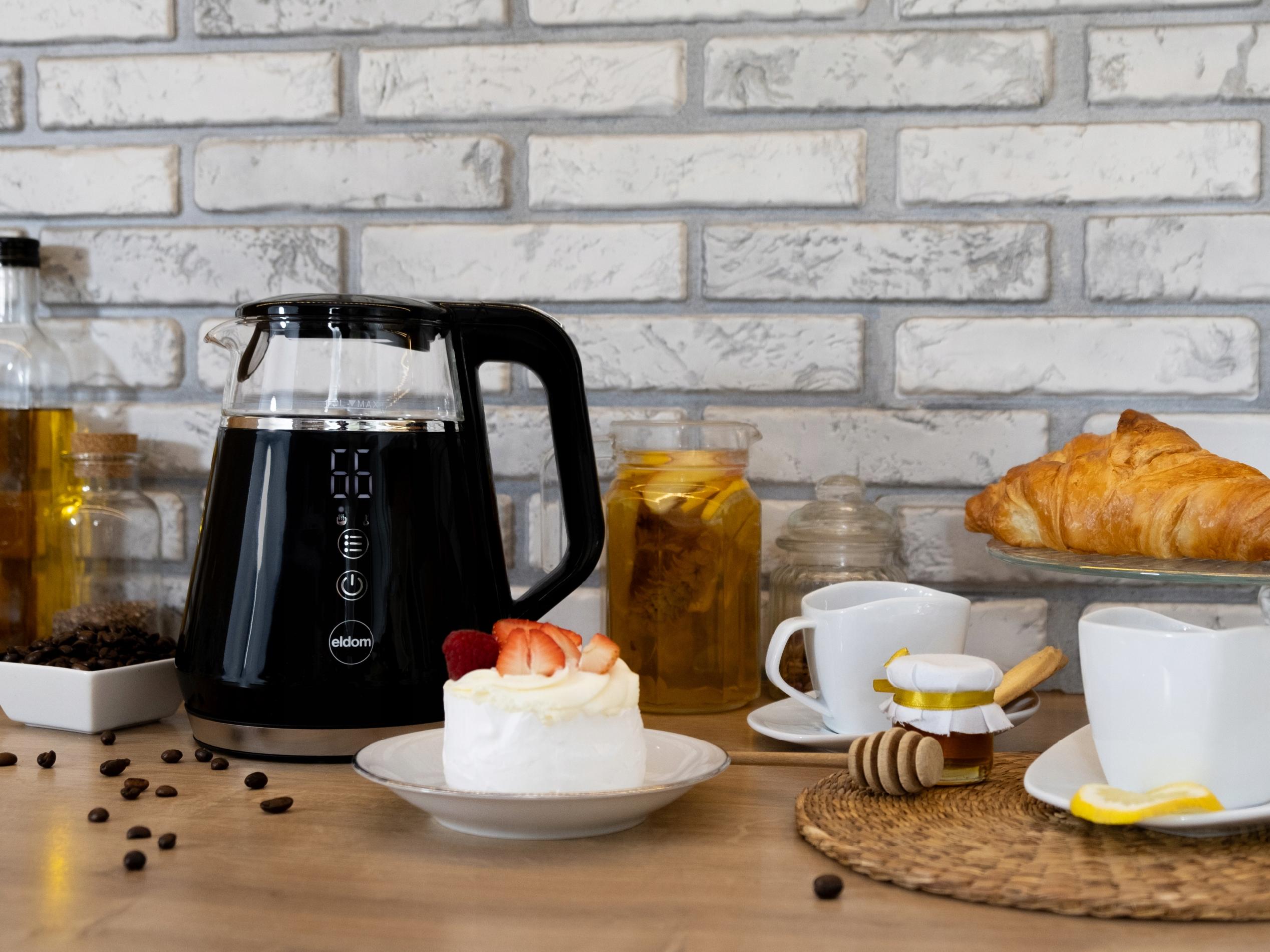 CZAJNIK ELEKTRYCZNY BEZPRZEWODOWY SZKLANY 1L PANEL DOTYKOWY 1100W CZARNY