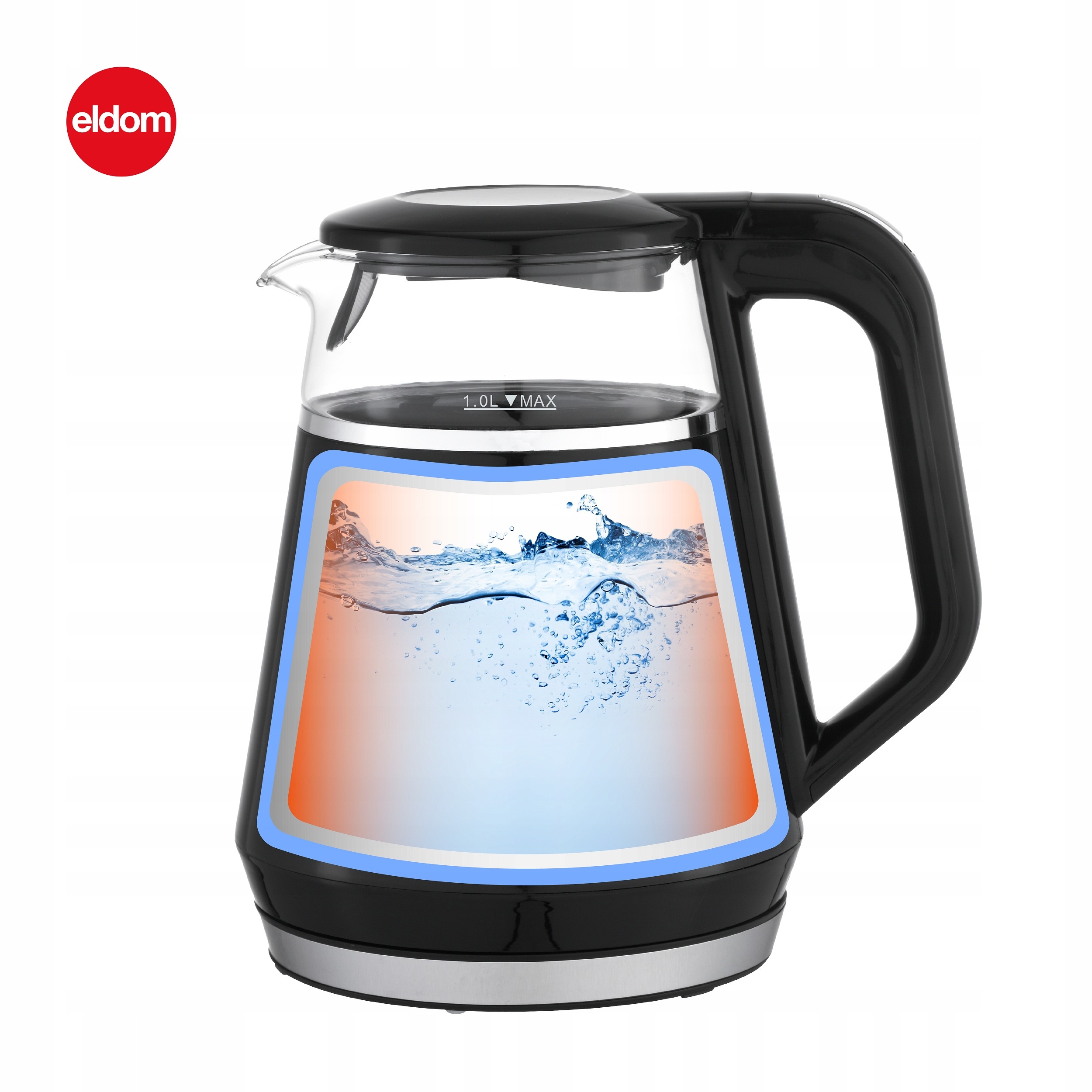 CZAJNIK ELEKTRYCZNY BEZPRZEWODOWY SZKLANY 1L PANEL DOTYKOWY 1100W CZARNY