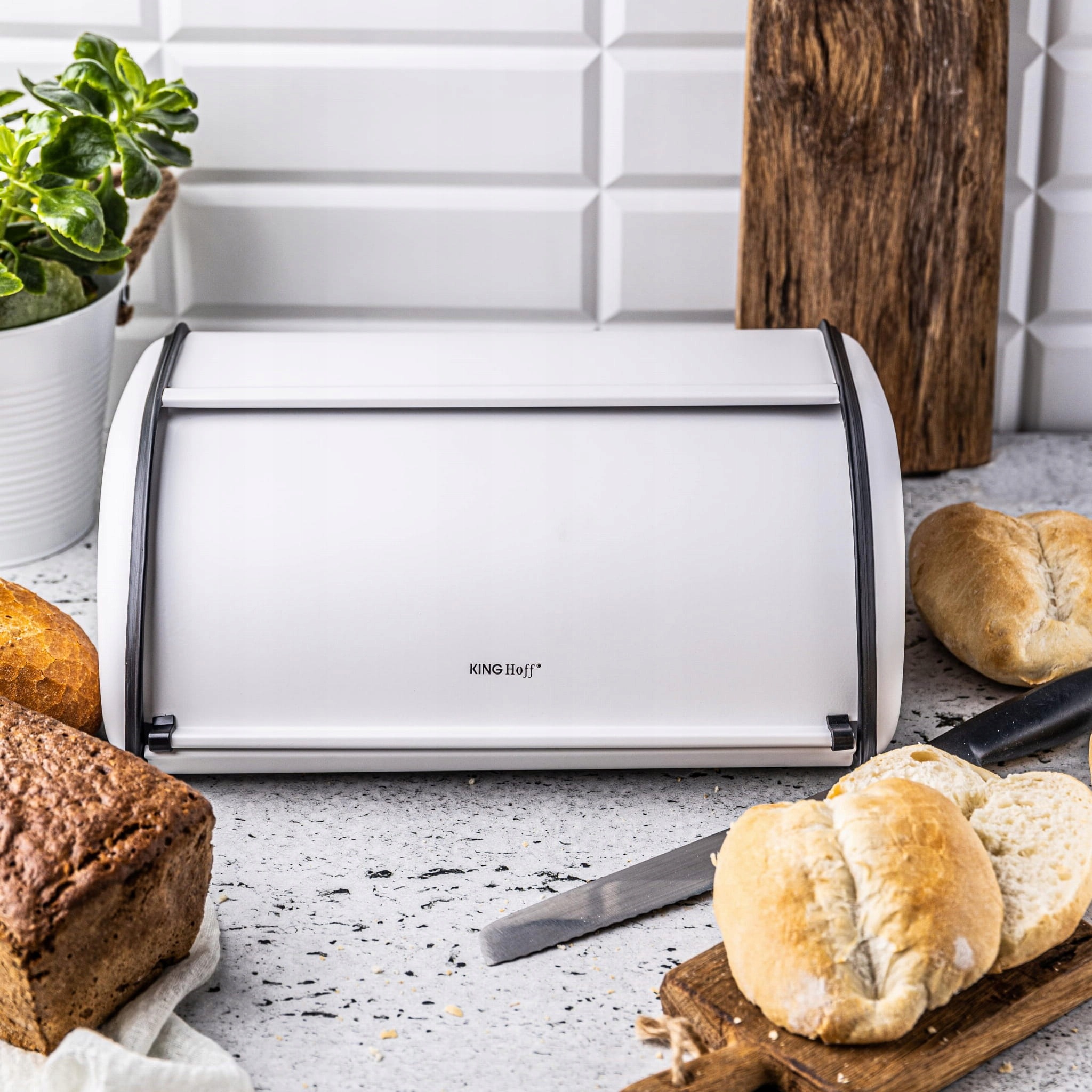 CHLEBAK DUŻY POJEMNIK NA PIECZYWO CHLEB METALOWY Kinghoff BIAŁY