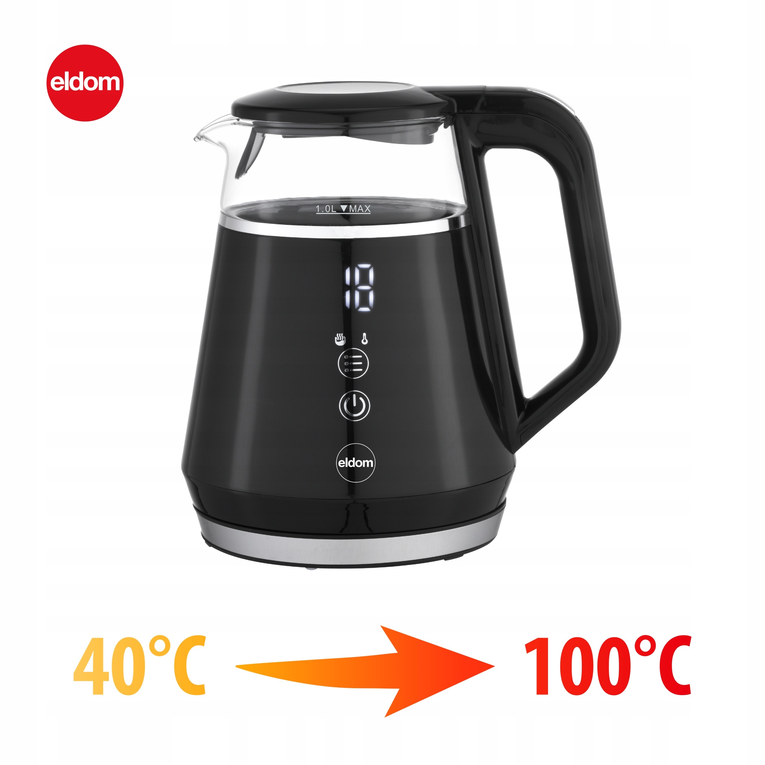 CZAJNIK ELEKTRYCZNY BEZPRZEWODOWY SZKLANY 1L PANEL DOTYKOWY 1100W CZARNY