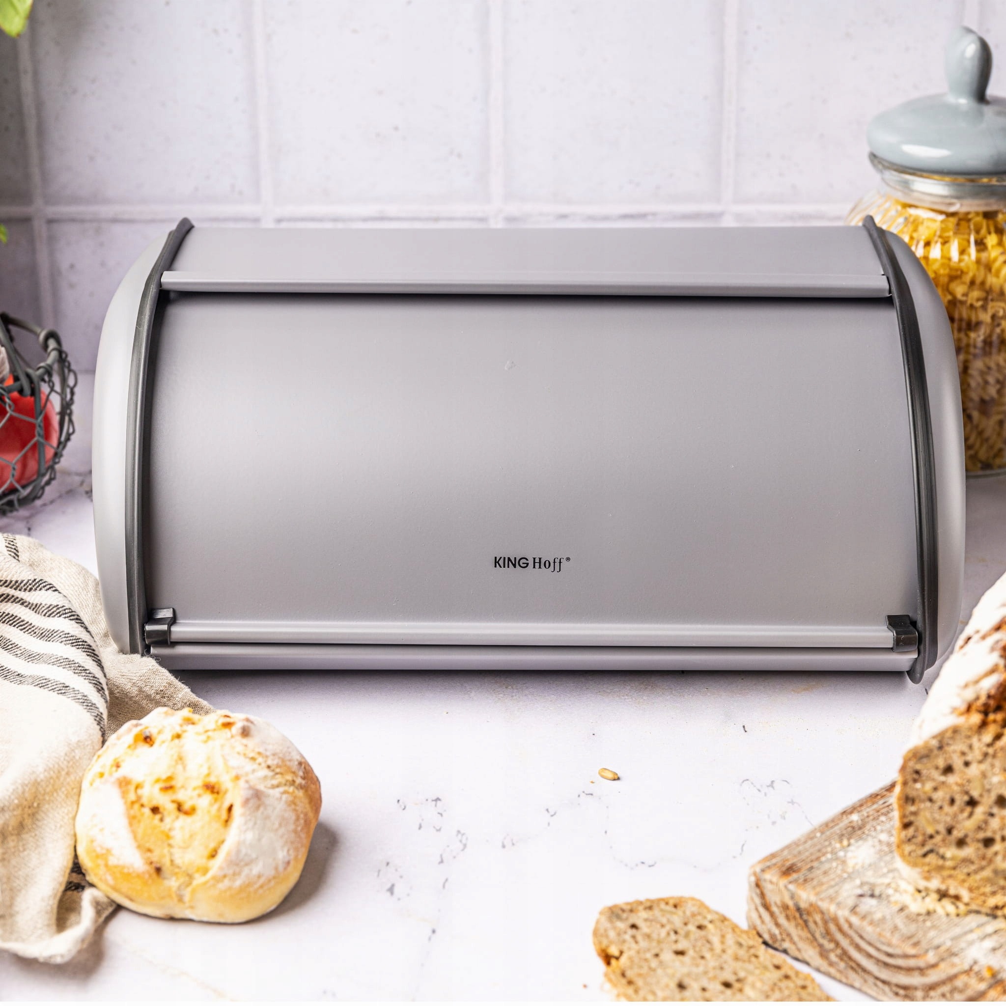 CHLEBAK DUŻY POJEMNIK NA PIECZYWO CHLEB METALOWY Kinghoff SZARY