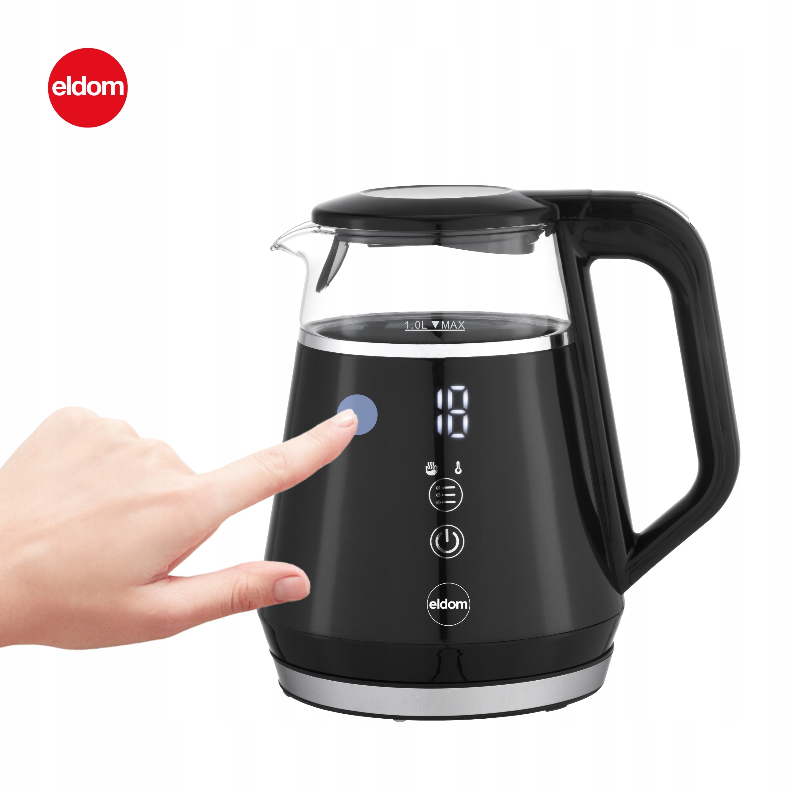 CZAJNIK ELEKTRYCZNY BEZPRZEWODOWY SZKLANY 1L PANEL DOTYKOWY 1100W CZARNY