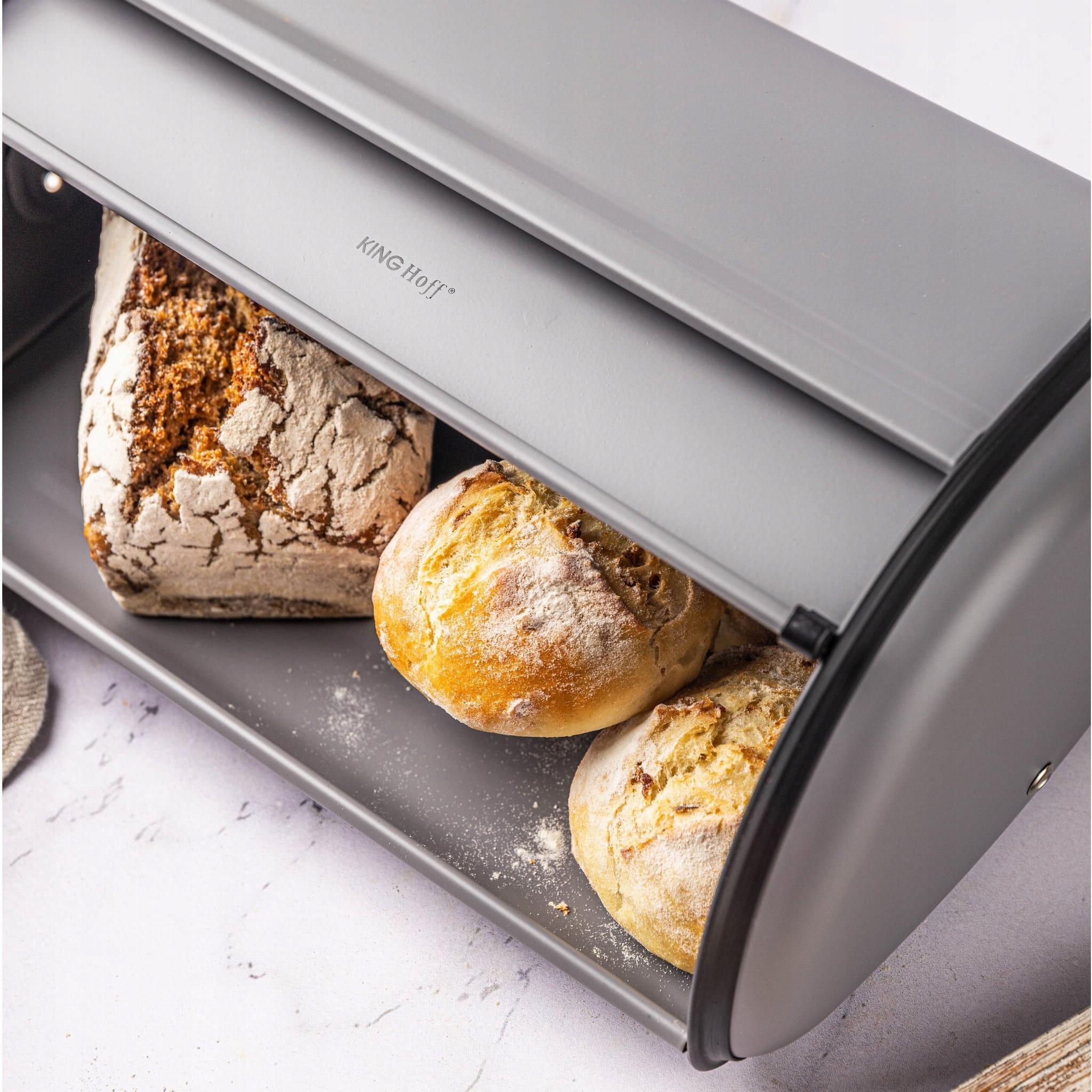 CHLEBAK DUŻY POJEMNIK NA PIECZYWO CHLEB METALOWY Kinghoff SZARY