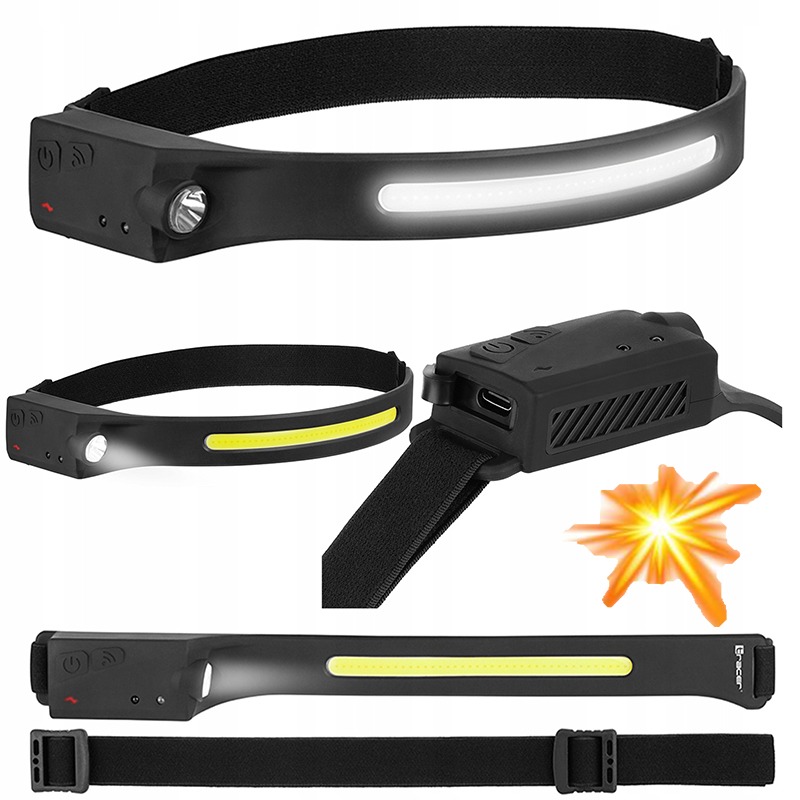 Latarka czołowa LED MOCNA LAMPKA NA GŁOWĘ USB CZUJNIK Tracer 350 lm LED