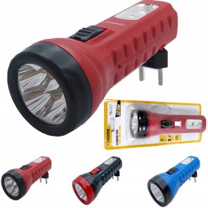 Latarka akumulatorowa LED klasyczna z wtyczką 14CM ręczna 2 tryby 120m