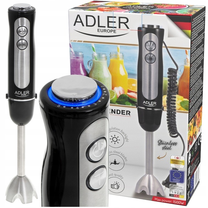 Blender ręczny MIKSER Adler 1500W czarny turbo stal nierdzewna 5 prędkości