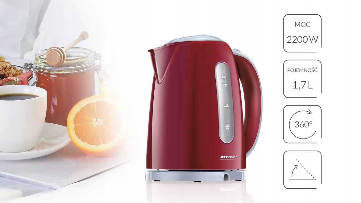 CZAJNIK BEZPRZEWODOWY MPM MCZ85 BORDO 1,7L 2200W