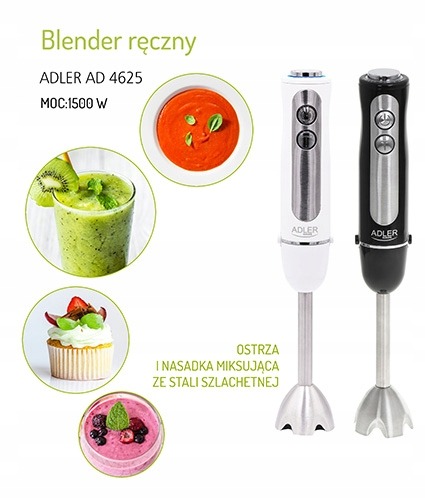Blender ręczny MIKSER Adler 1500W czarny turbo stal nierdzewna 5 prędkości
