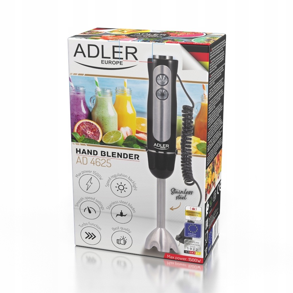 Blender ręczny MIKSER Adler 1500W czarny turbo stal nierdzewna 5 prędkości