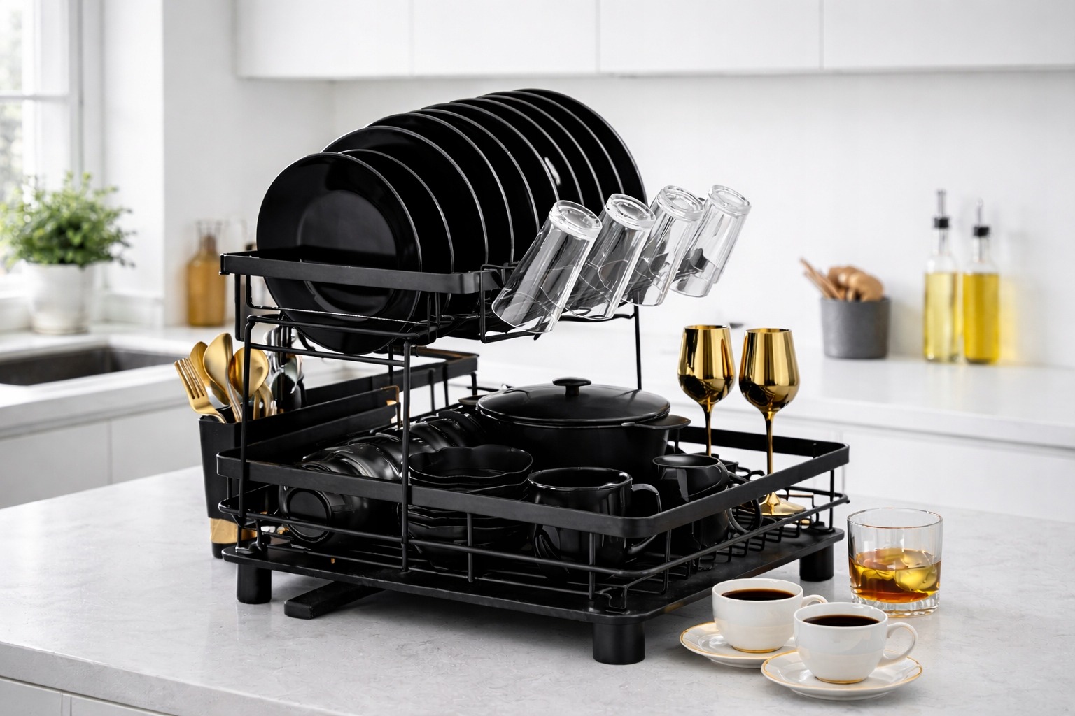 OCIEKACZ DUŻA SUSZARKA DO NACZYŃ DWUPOZIOMOWA TALERZE SZTUĆCE CZARNA XXL