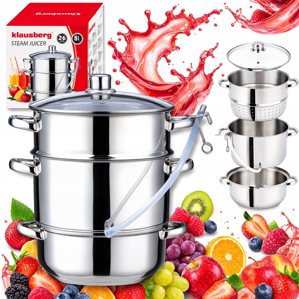 Duży Sokownik 8 Lit Klausberg Garnek Do Soku Parowy Indukcja Gaz 26cm
