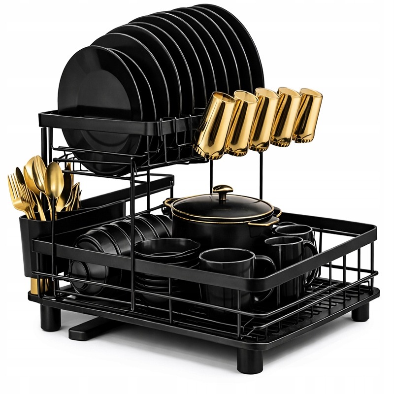 OCIEKACZ DUŻA SUSZARKA DO NACZYŃ DWUPOZIOMOWA TALERZE SZTUĆCE CZARNA XXL