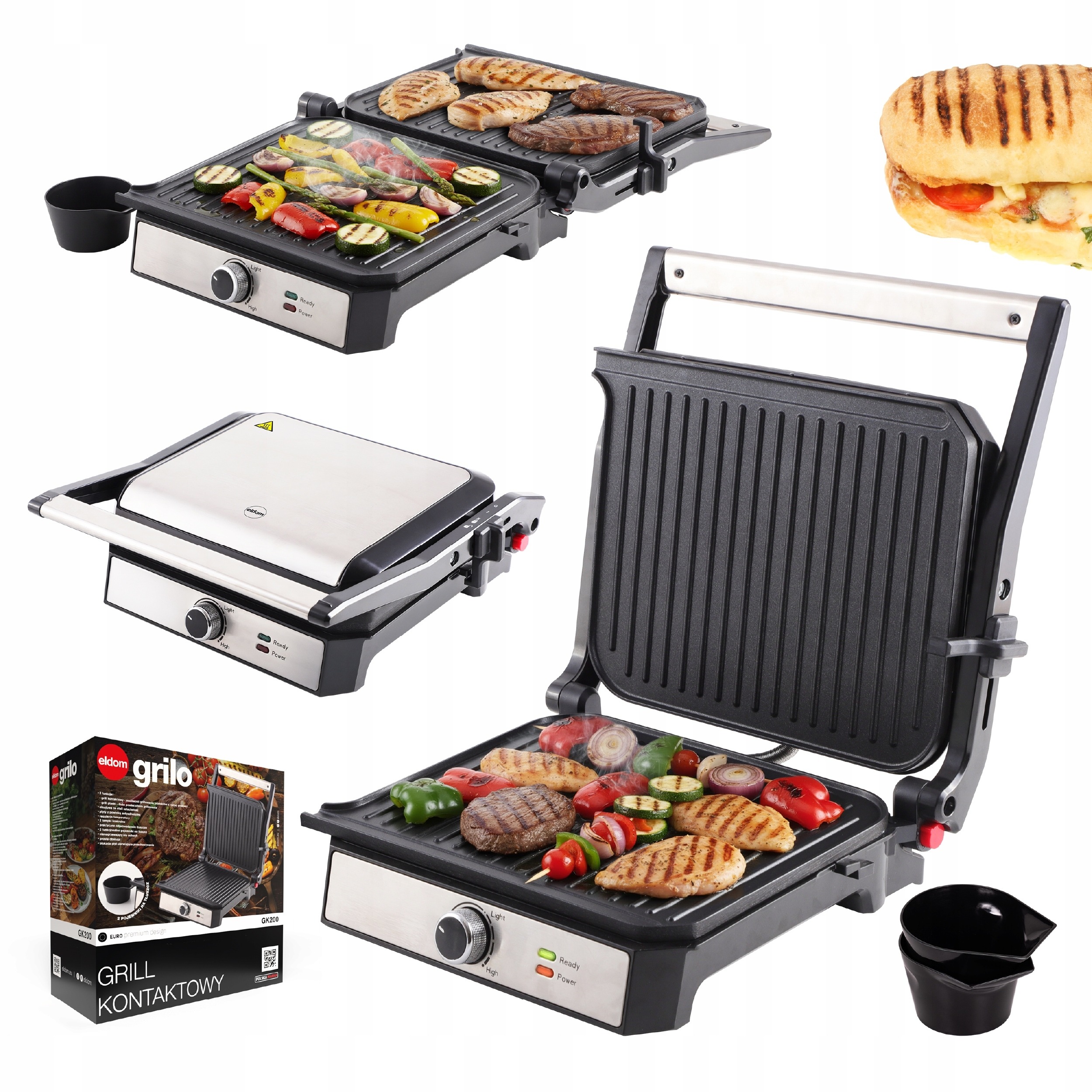 Grill elektryczny opiekacz do kanapek toster rozkładany 2000W GK200 Eldom