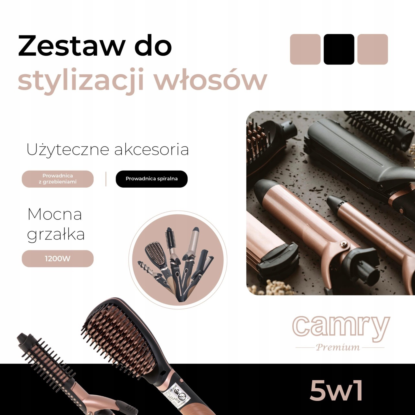 ZESTAW DO STYLIZACJI WŁOSÓW 5w1 PROSTOWNICA LOKÓWKA KARBOWNICA FALOWNICA