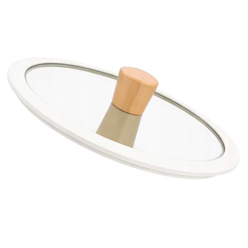 PATELNIA TRADYCYJNA Z POKRYWKĄ DUŻA BIAŁA BEŻOWA 28CM CERAMICZNA INDUKCJA