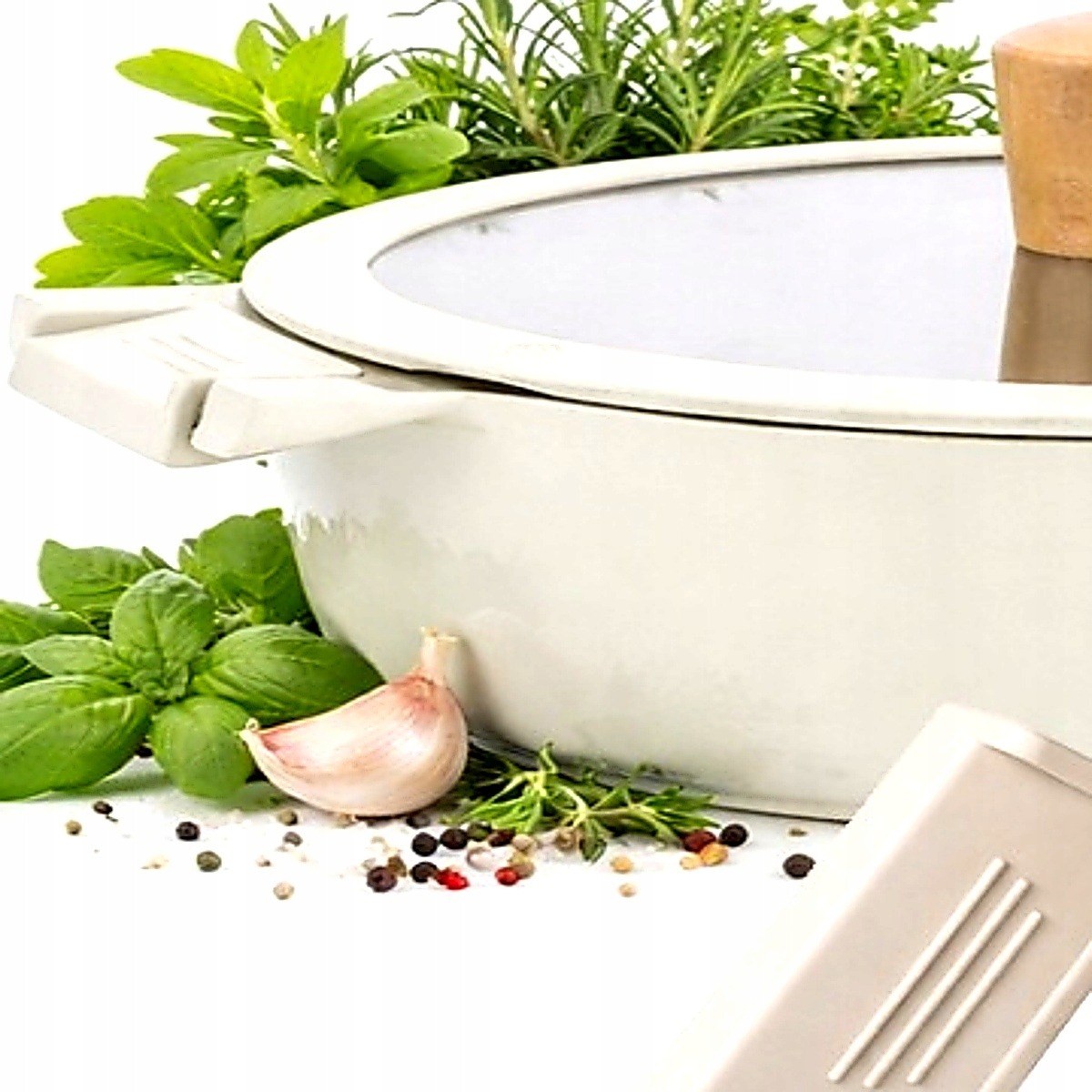 Garnek CERAMICZNY Z pokrywką DUŻY BIAŁY BEŻ 28CM GAZ INDUKCJA GARNKI 4,6L