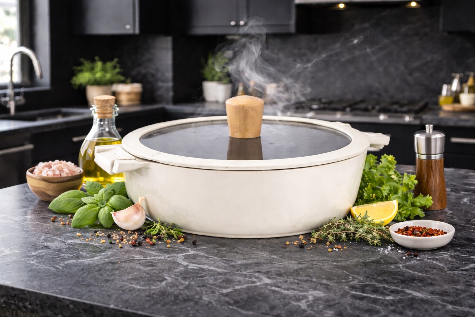 Garnek CERAMICZNY Z pokrywką DUŻY BIAŁY BEŻ 28CM GAZ INDUKCJA GARNKI 4,6L
