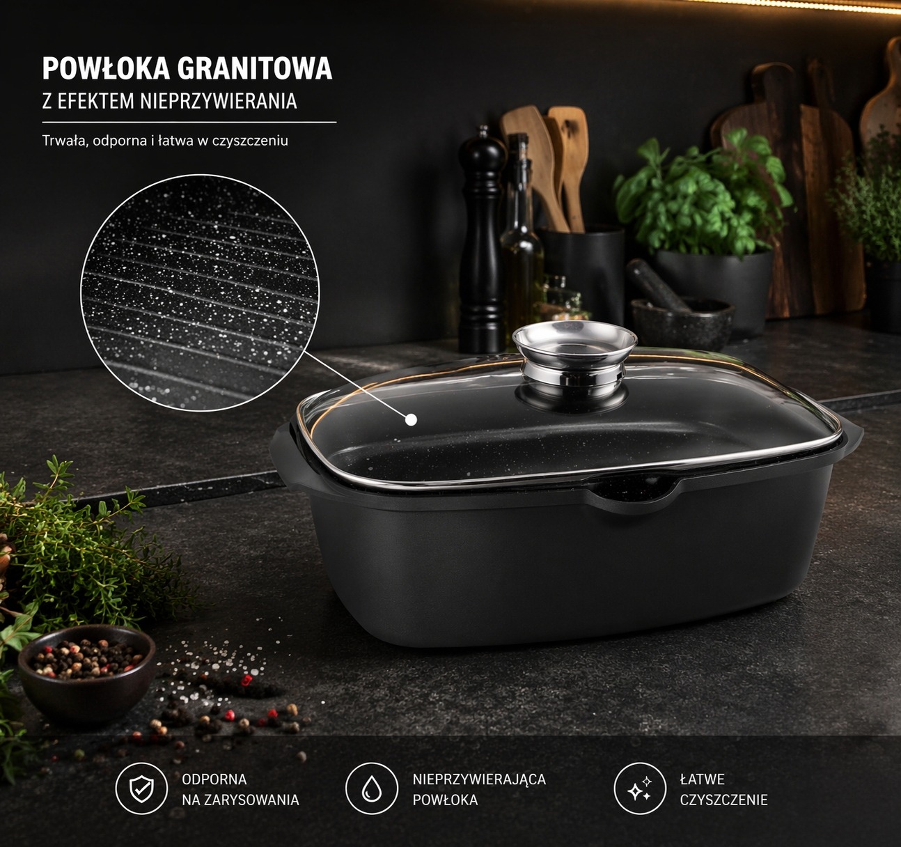 Brytfanna non-stick GARNEK MARMURKOWY GĘSIARKA DUŻA INDUKCJA 6,8 l