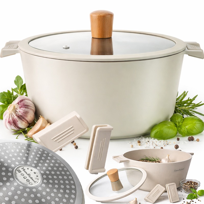 Garnek marmurkowy z pokrywką DUŻY BIAŁY BEŻ 28CM GAZ INDUKCJA GARNKI 7,7L