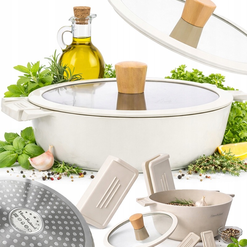 Garnek CERAMICZNY Z pokrywką DUŻY BIAŁY BEŻ 28CM GAZ INDUKCJA GARNKI 4,6L