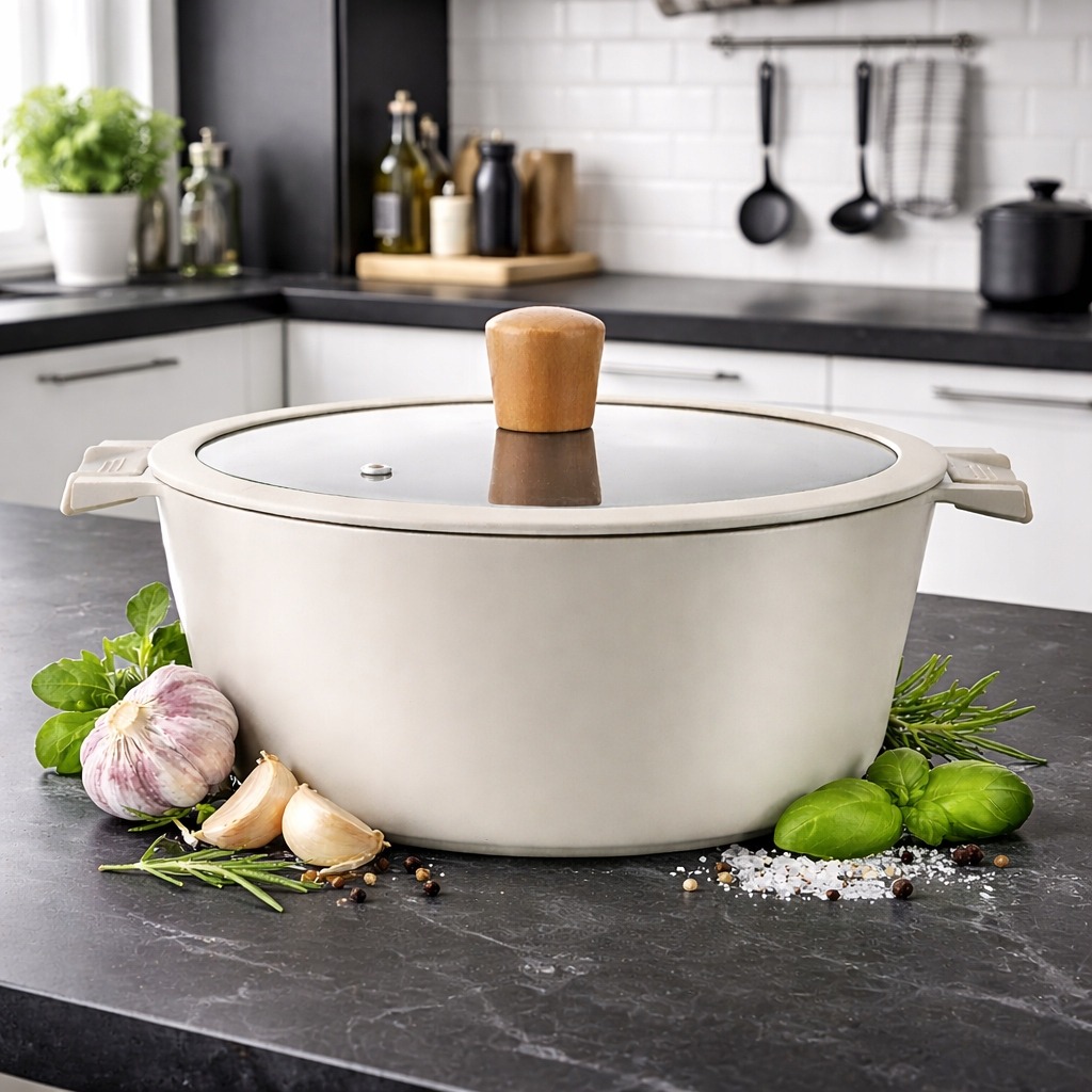 Garnek marmurkowy z pokrywką DUŻY BIAŁY BEŻ 24CM GAZ INDUKCJA GARNKI 5,2L