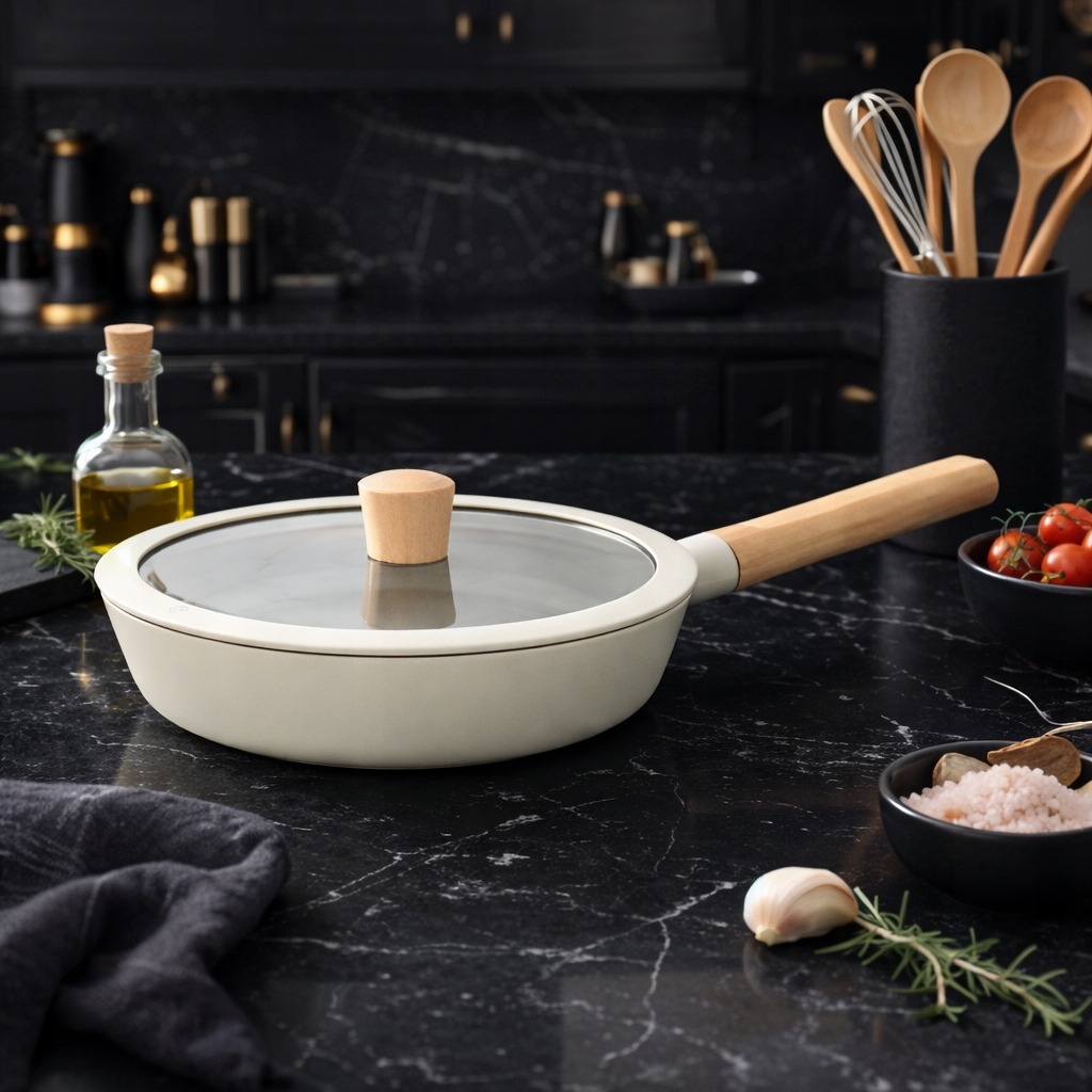 PATELNIA TRADYCYJNA Z POKRYWKĄ DUŻA BIAŁA BEŻOWA 28CM CERAMICZNA INDUKCJA