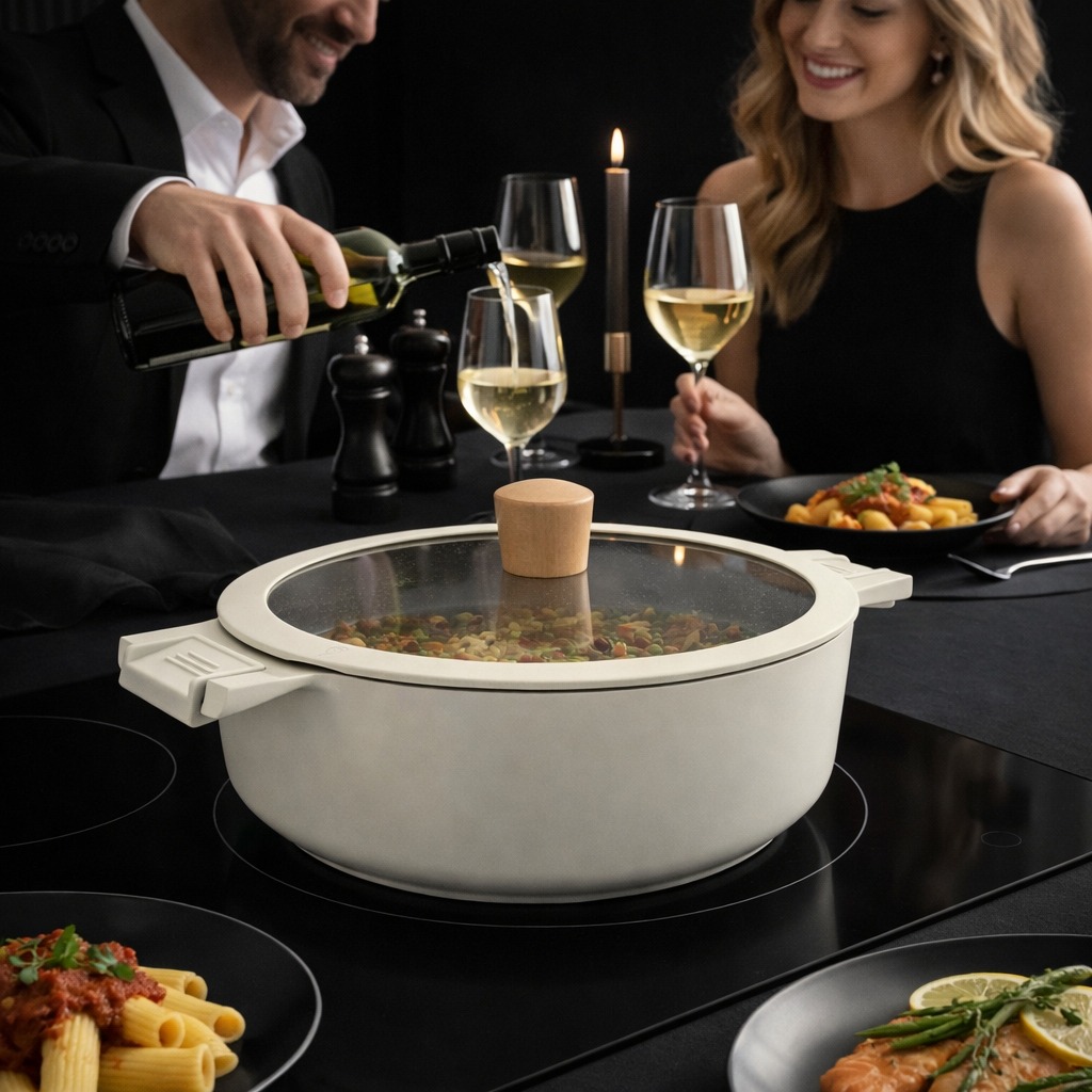 Garnek marmurkowy z pokrywką DUŻY BIAŁY BEŻ 28CM GAZ INDUKCJA GARNKI 7,7L