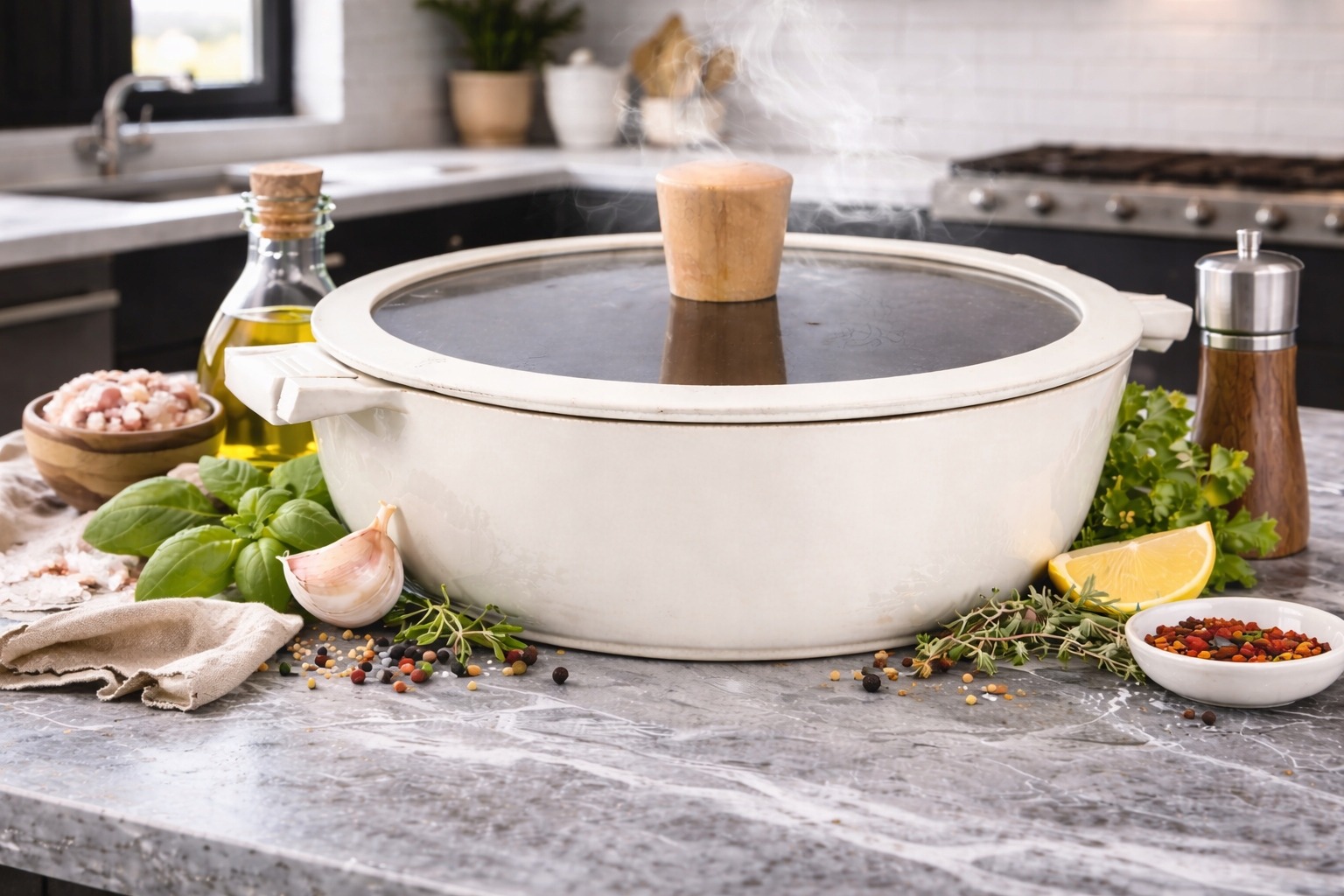 Garnek CERAMICZNY Z pokrywką DUŻY BIAŁY BEŻ 28CM GAZ INDUKCJA GARNKI 4,6L