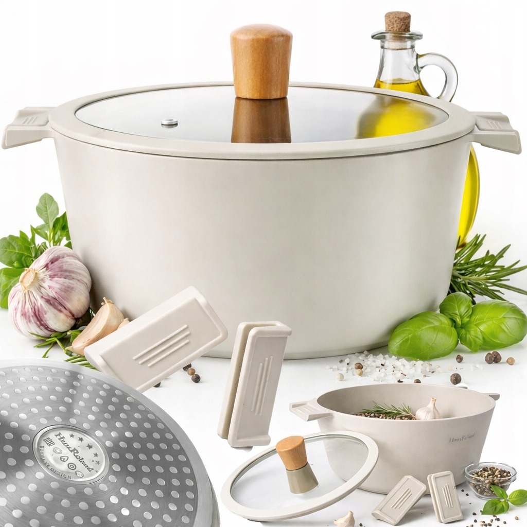 Garnek marmurkowy z pokrywką DUŻY BIAŁY BEŻ 24CM GAZ INDUKCJA GARNKI 5,2L